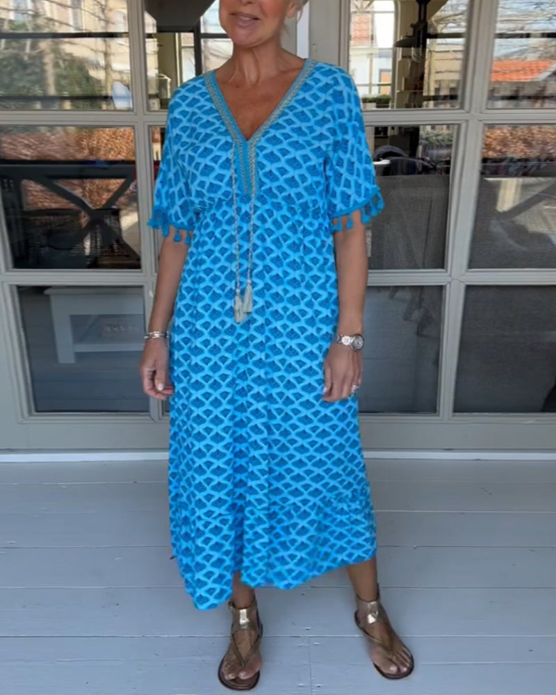 Winona - Vestido de verano con escote en V y flecos