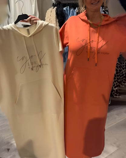 Parker - Vestido Casual con Capucha y Estampado de Letras