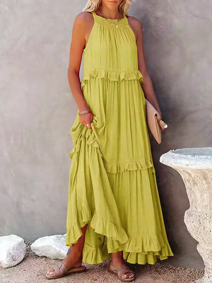 Delilah - Vestido elegante con cuello halter y ribete de volantes