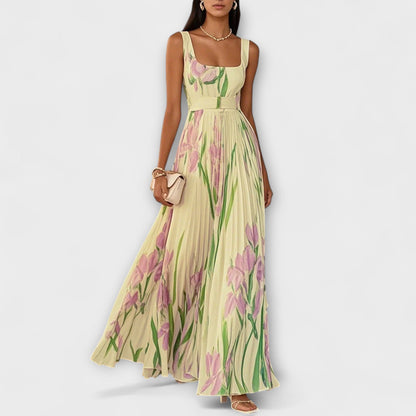 Abito lungo in chiffon floreale piegato