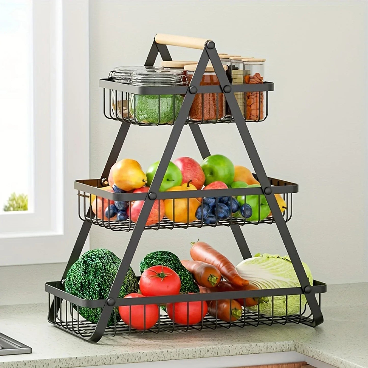 Soporte metálico para cesta de frutas de almacenamiento de cocina