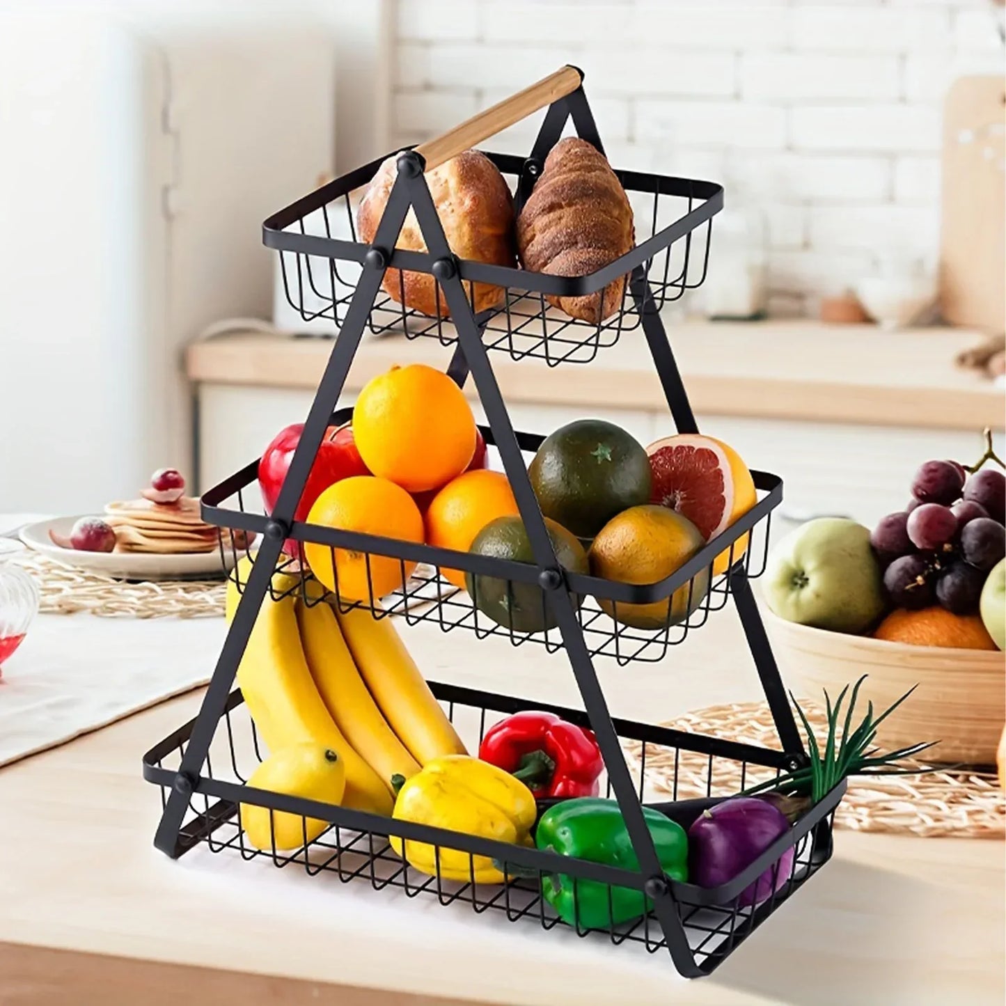 Soporte metálico para cesta de frutas de almacenamiento de cocina