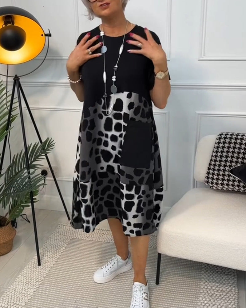 Allison - Vestido midi elegante de manga corta con estampado de leopardo