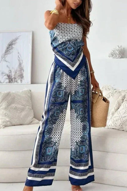 Allona - Conjunto de top sin espalda y pantalones de pierna ancha
