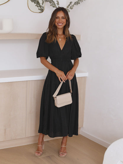 Catalina | Vestido con escote en V y mangas abullonadas