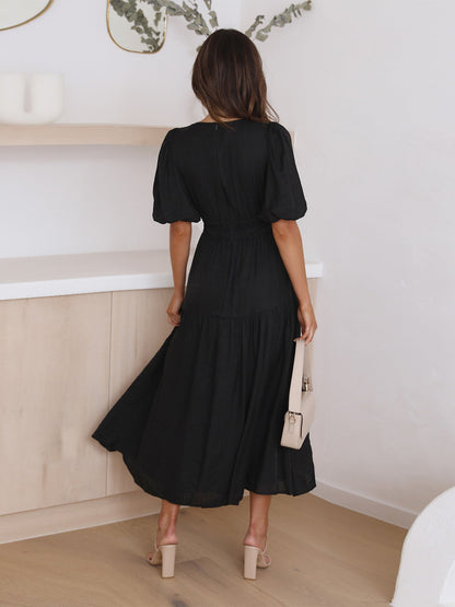 Catalina | Vestido con escote en V y mangas abullonadas