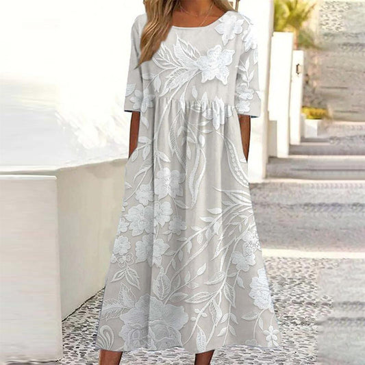 Dovie - Vestido Largo Floral Atemporal con Mangas 3/4