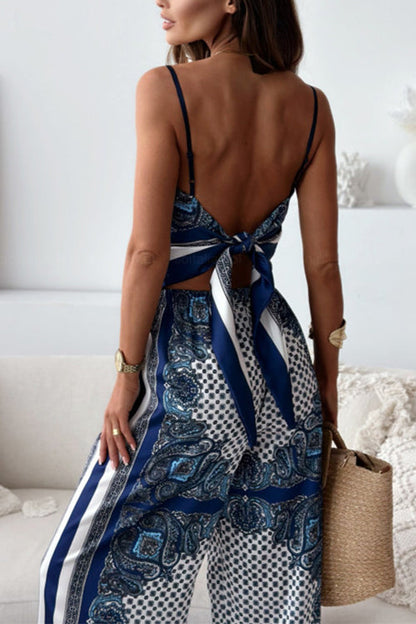 Allona - Conjunto de top sin espalda y pantalones de pierna ancha