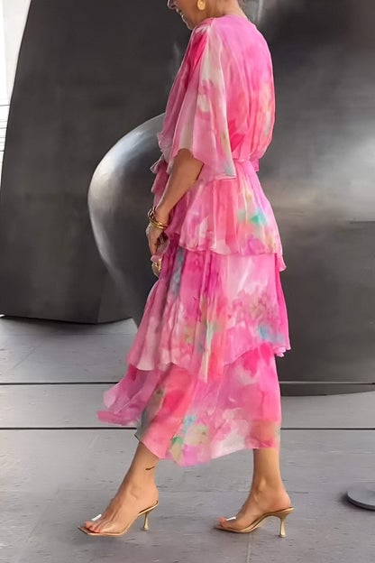 Nysa - Vestido de gasa con volantes y estampado floral de primavera
