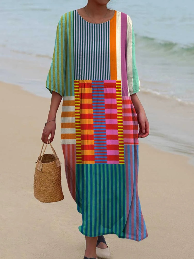 Lovie | Vestido de Patrón Geométrico Vintage