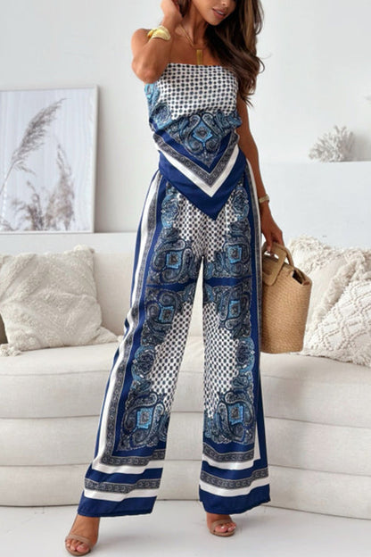 Allona - Conjunto de top sin espalda y pantalones de pierna ancha