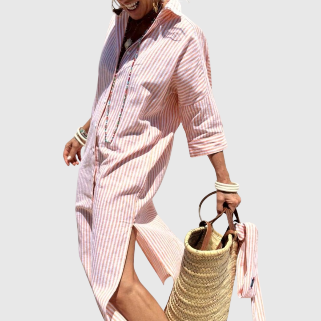 Elodie - Vestido Camisa a Rayas Chic con Botones