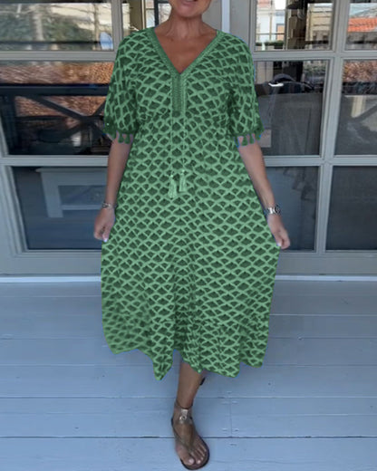 Winona - Vestido de verano con escote en V y flecos