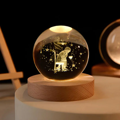 Luz nocturna LED con esfera de cristal 3D