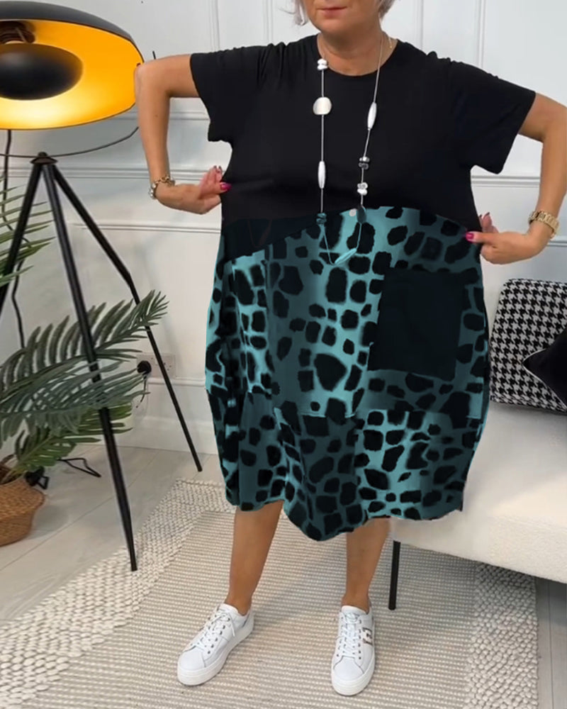 Allison - Vestido midi elegante de manga corta con estampado de leopardo