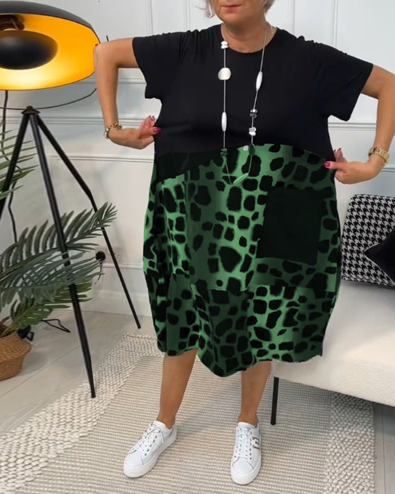 Allison - Vestido midi elegante de manga corta con estampado de leopardo