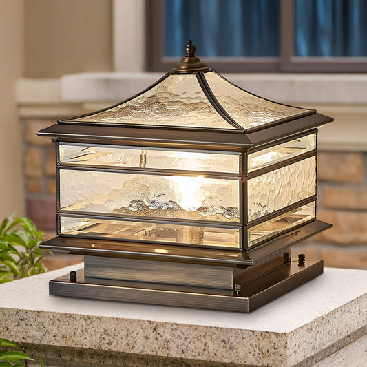 Luz de poste de jardín de vidrio y cobre para exteriores