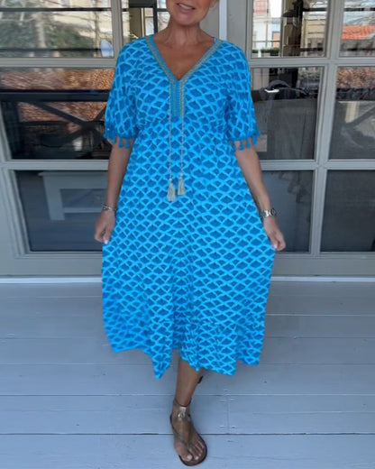 Winona - Vestido de verano con escote en V y flecos