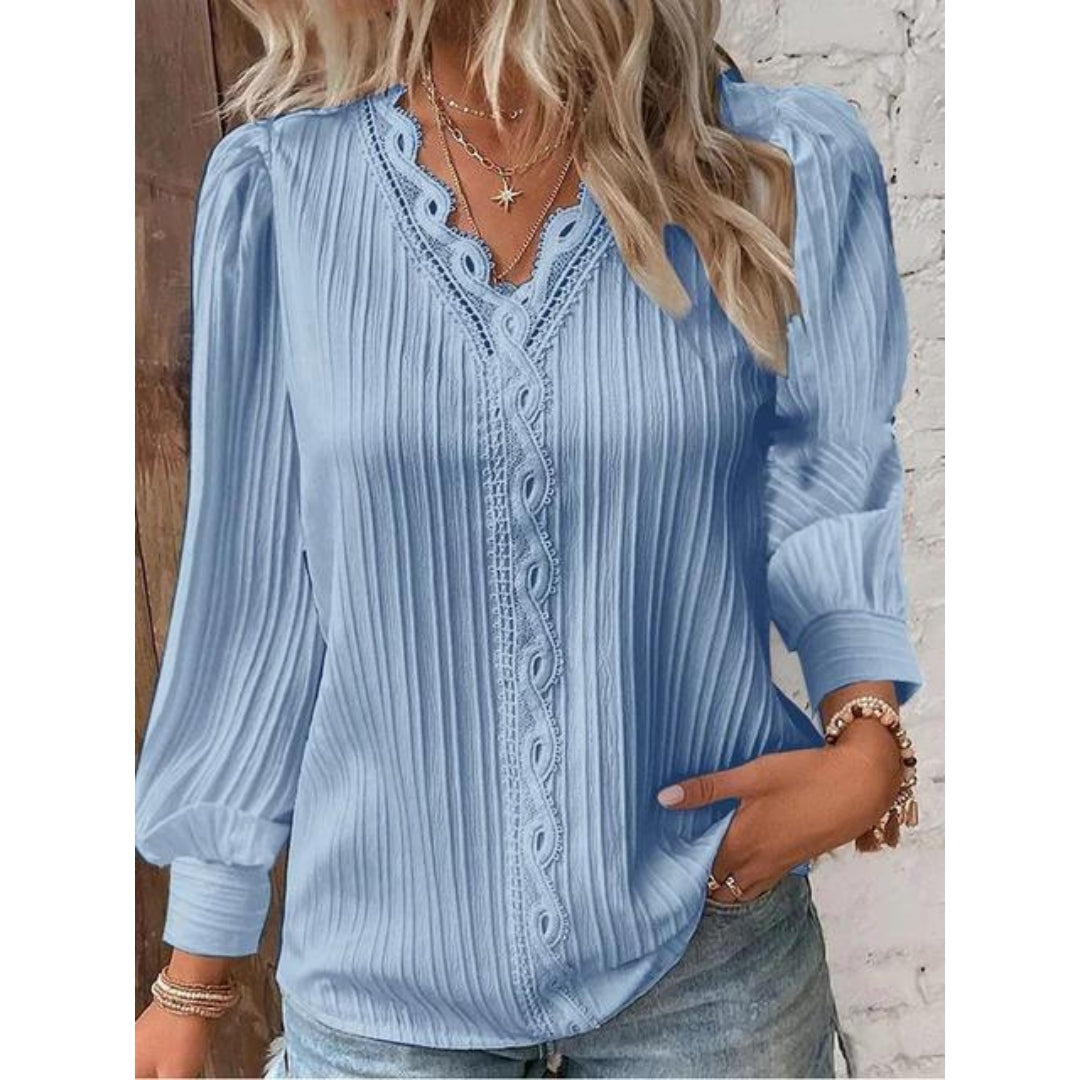 Shauna | Blusa de Encaje Elegante con Cuello en V y Manga Larga