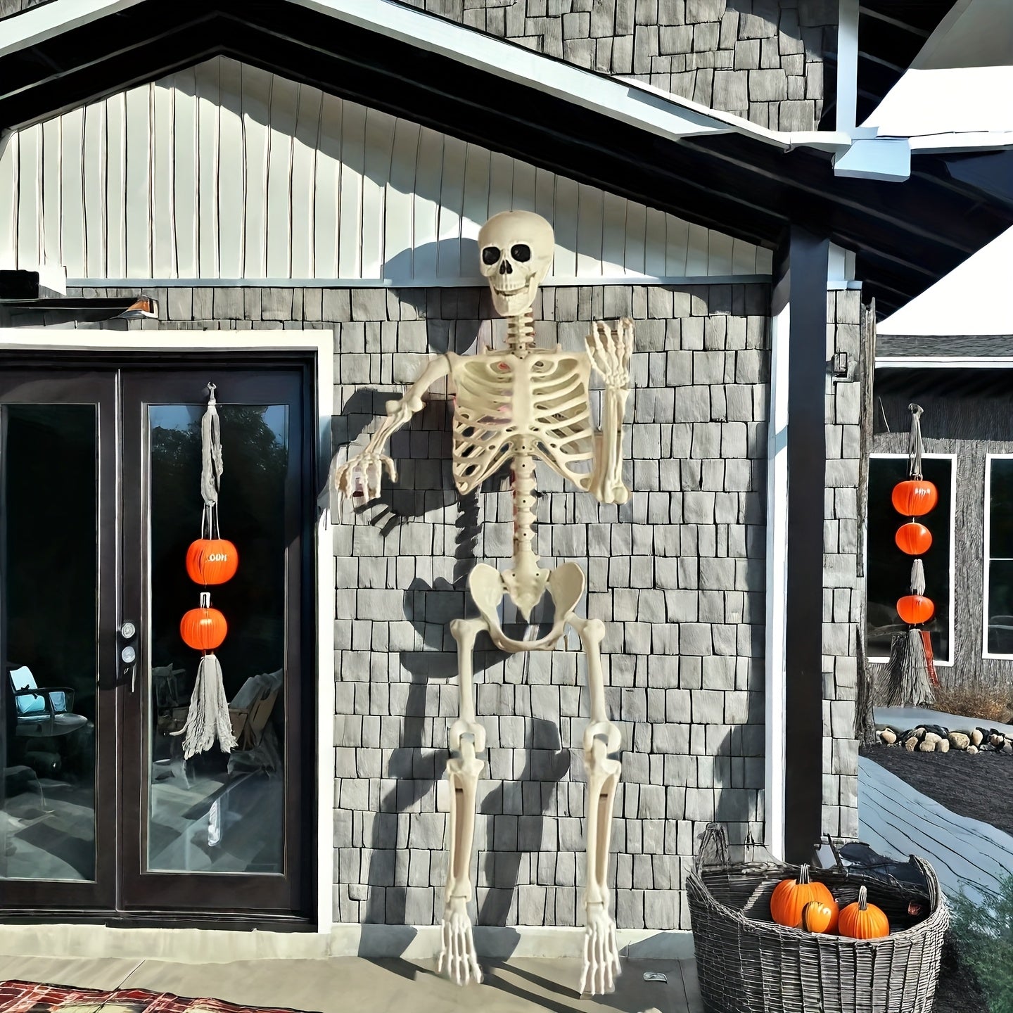 Decoración de esqueleto gigante de 12 pies para Halloween | Posable para exteriores