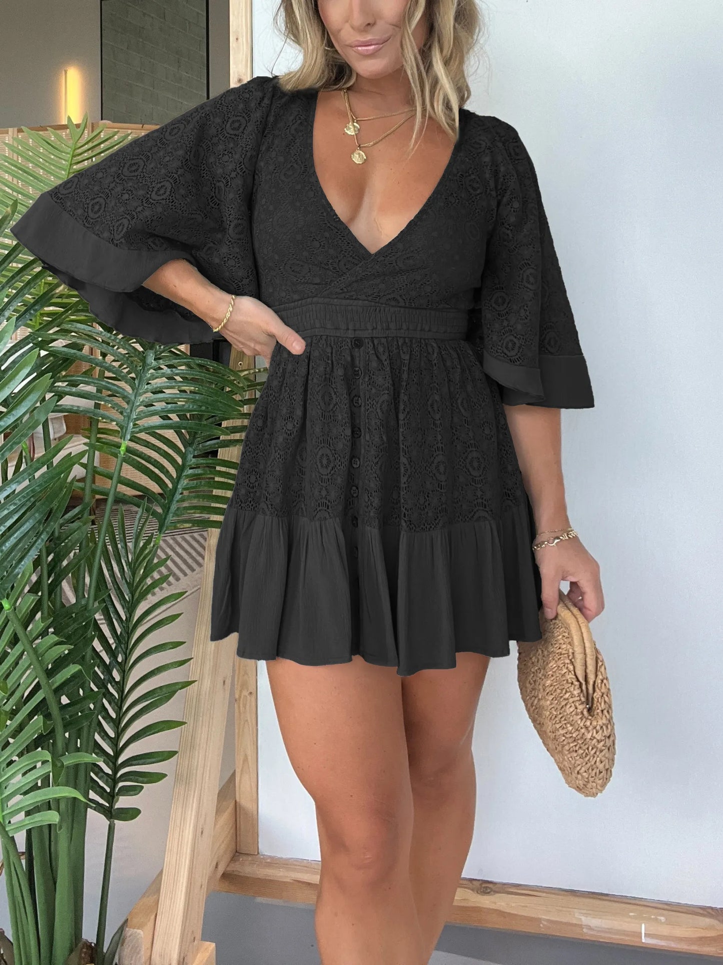 Mono vestido de crochet de encaje