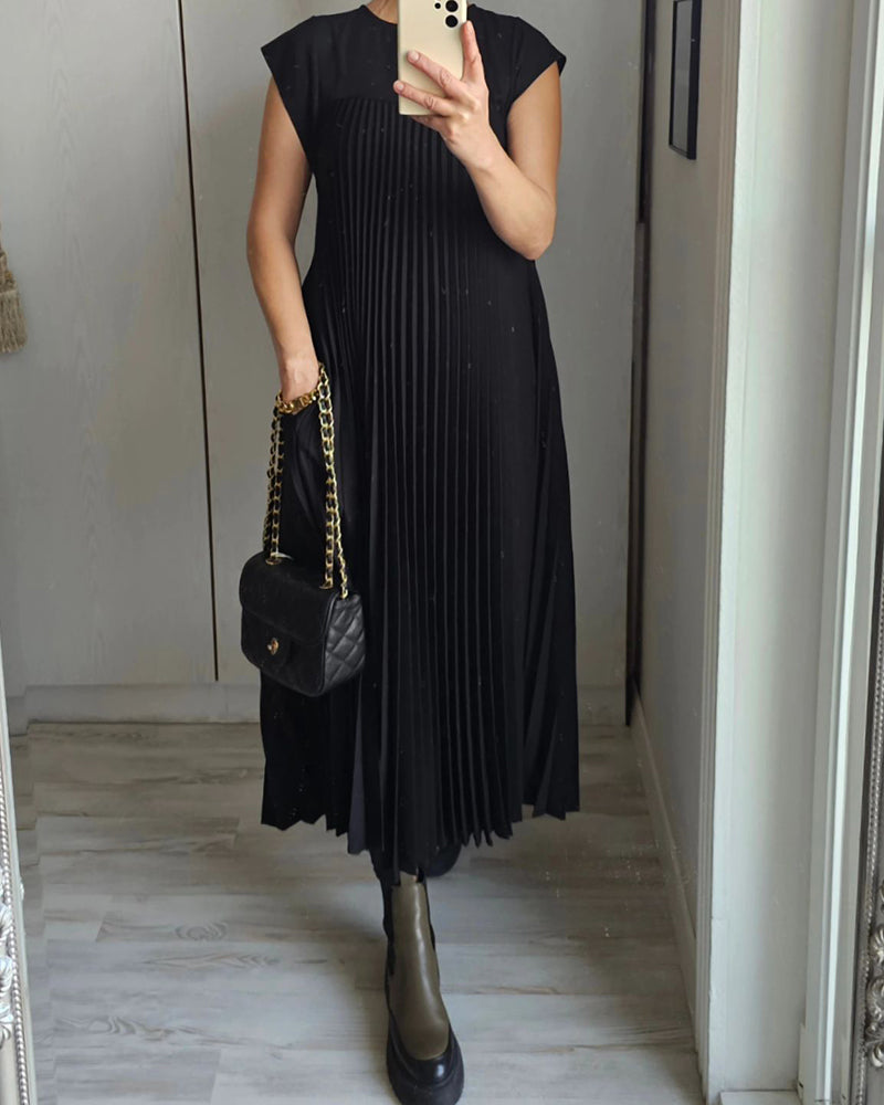 Vestido sin mangas, sencillo, plisado, elegante