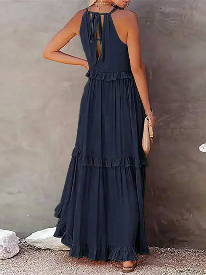 Delilah - Vestido elegante con cuello halter y ribete de volantes
