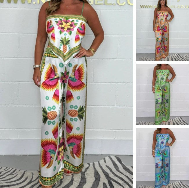 Conjunto de 2 piezas: Top estampado con tirantes finos Sabina y pantalones sueltos