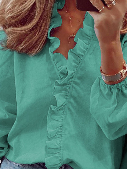 Chiyo – Blusa con mangas abullonadas y escote en V – Ajuste moderno y cómodo