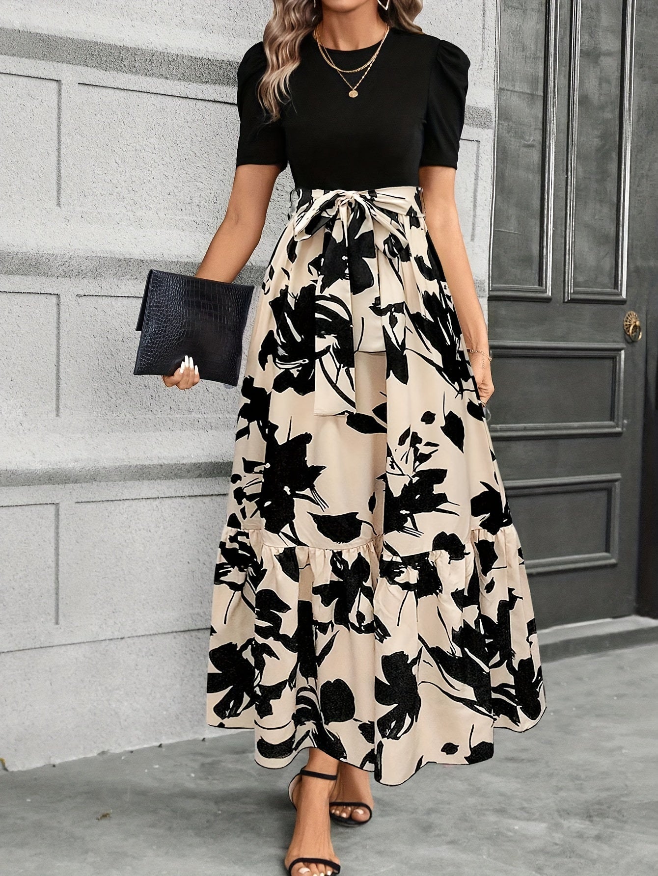 Briony - Vestido floral de cintura alta con dobladillo con volantes