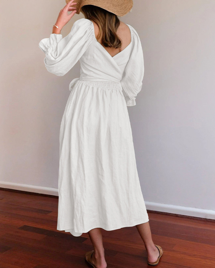 Aviana - Vestido Maxi Elegante Reversible con Mangas Abullonadas