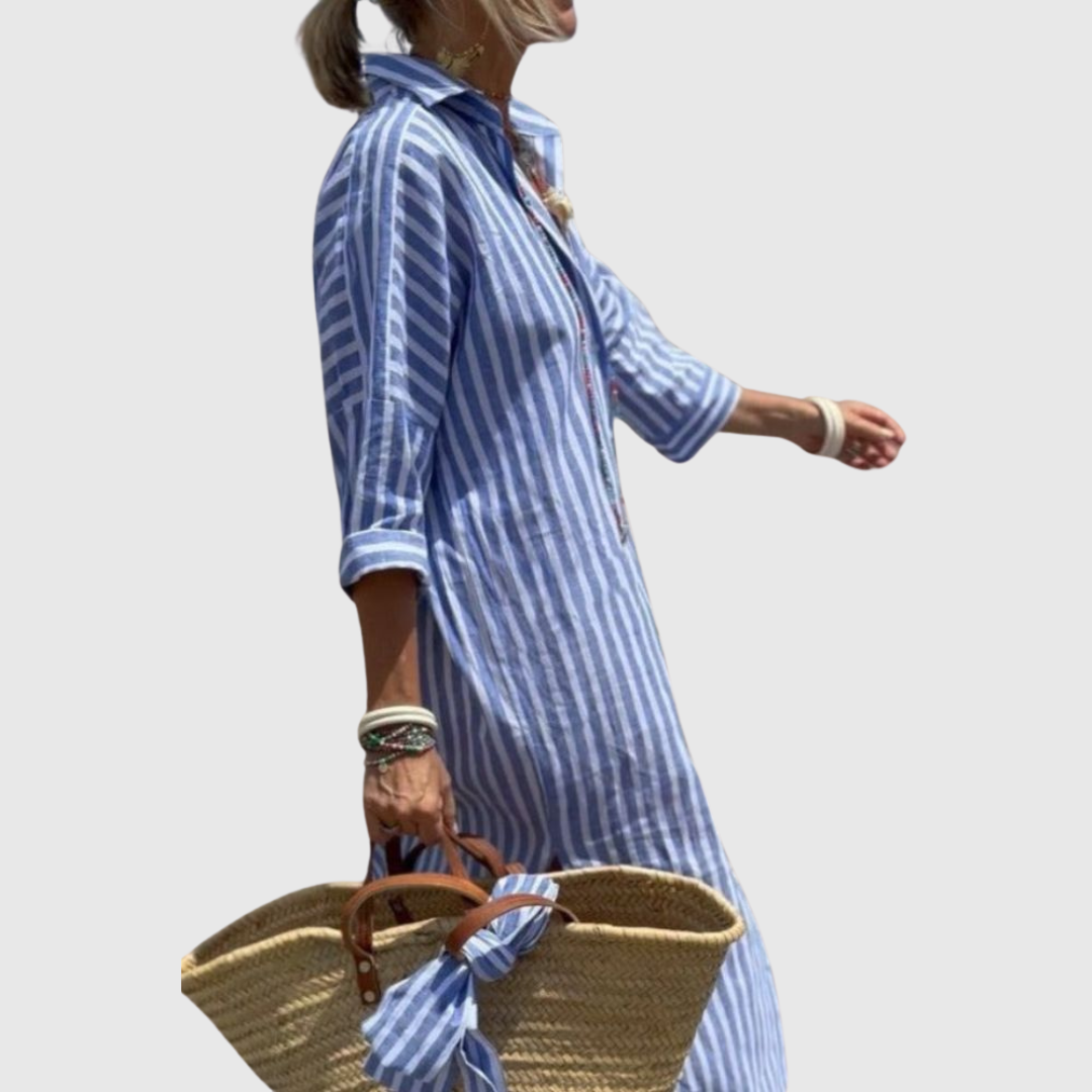 Elodie - Vestido Camisa a Rayas Chic con Botones
