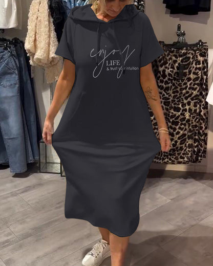 Parker - Vestido Casual con Capucha y Estampado de Letras