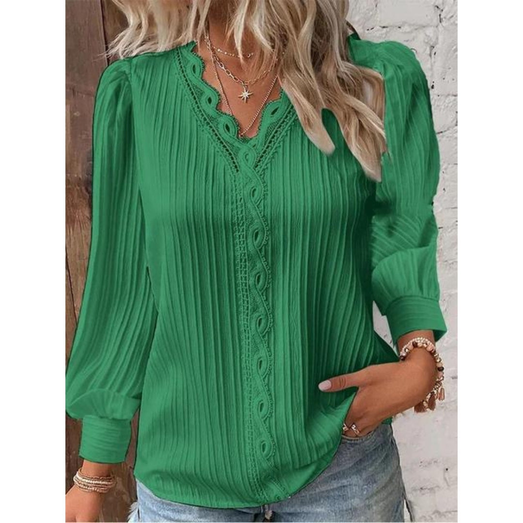 Shauna | Blusa de Encaje Elegante con Cuello en V y Manga Larga