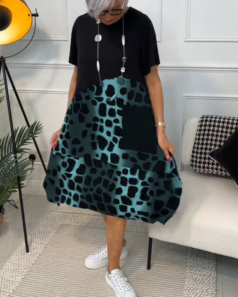 Allison - Vestido midi elegante de manga corta con estampado de leopardo