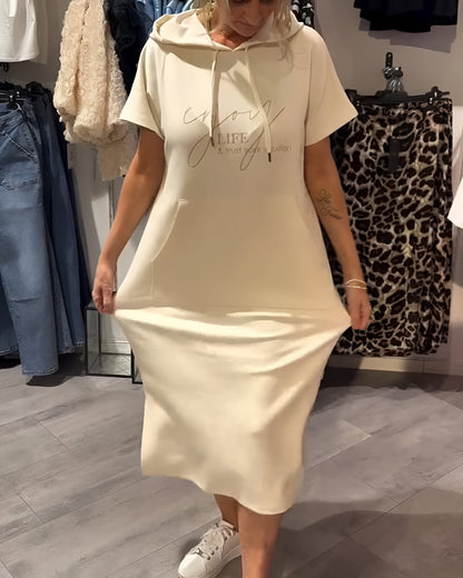 Parker - Vestido Casual con Capucha y Estampado de Letras