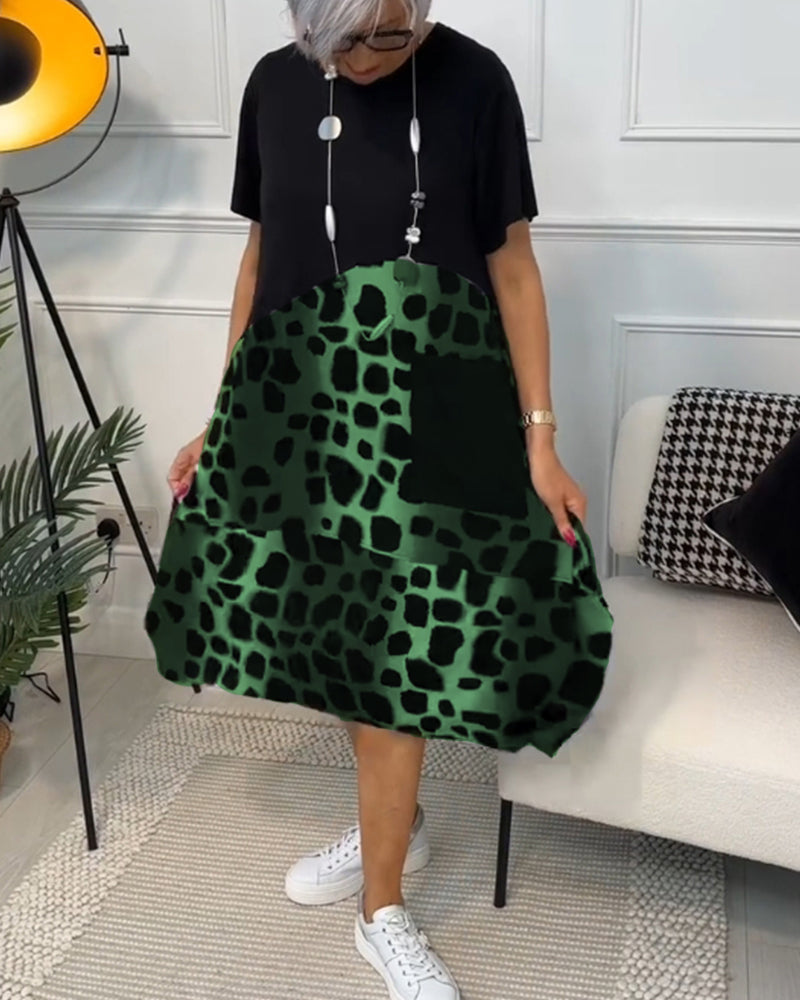 Allison - Vestido midi elegante de manga corta con estampado de leopardo
