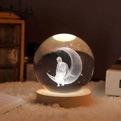 Luz nocturna LED con esfera de cristal 3D