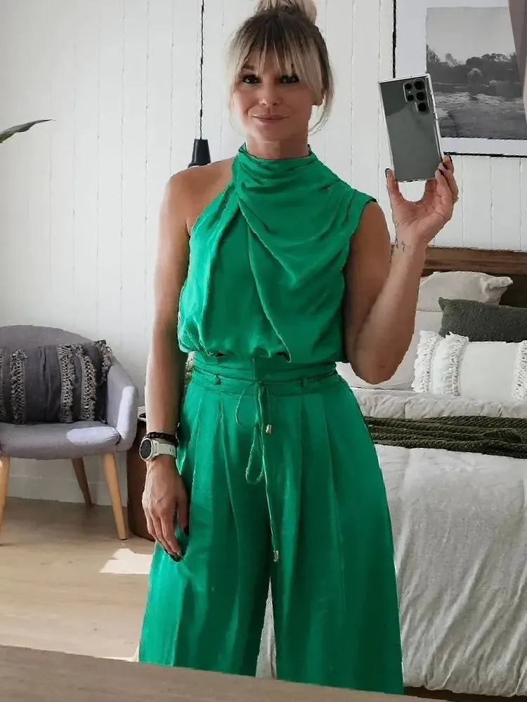 Conjunto femenino con pantalones de pierna ancha | Elegancia estilizada para ocasiones especiales