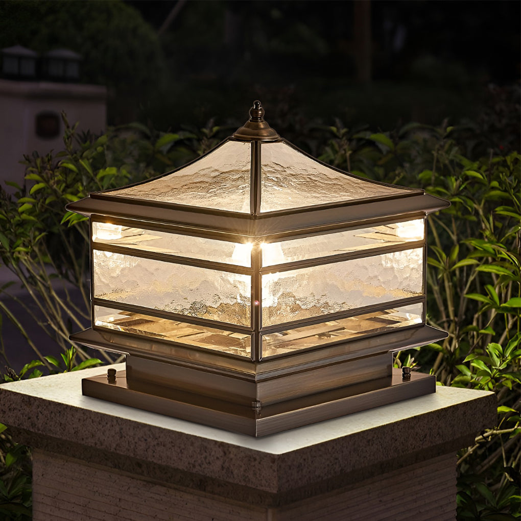 Luz de poste de jardín de vidrio y cobre para exteriores