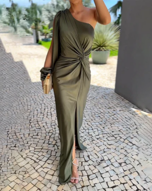 Odessa - Vestido midi asimétrico fruncido tipo vendaje