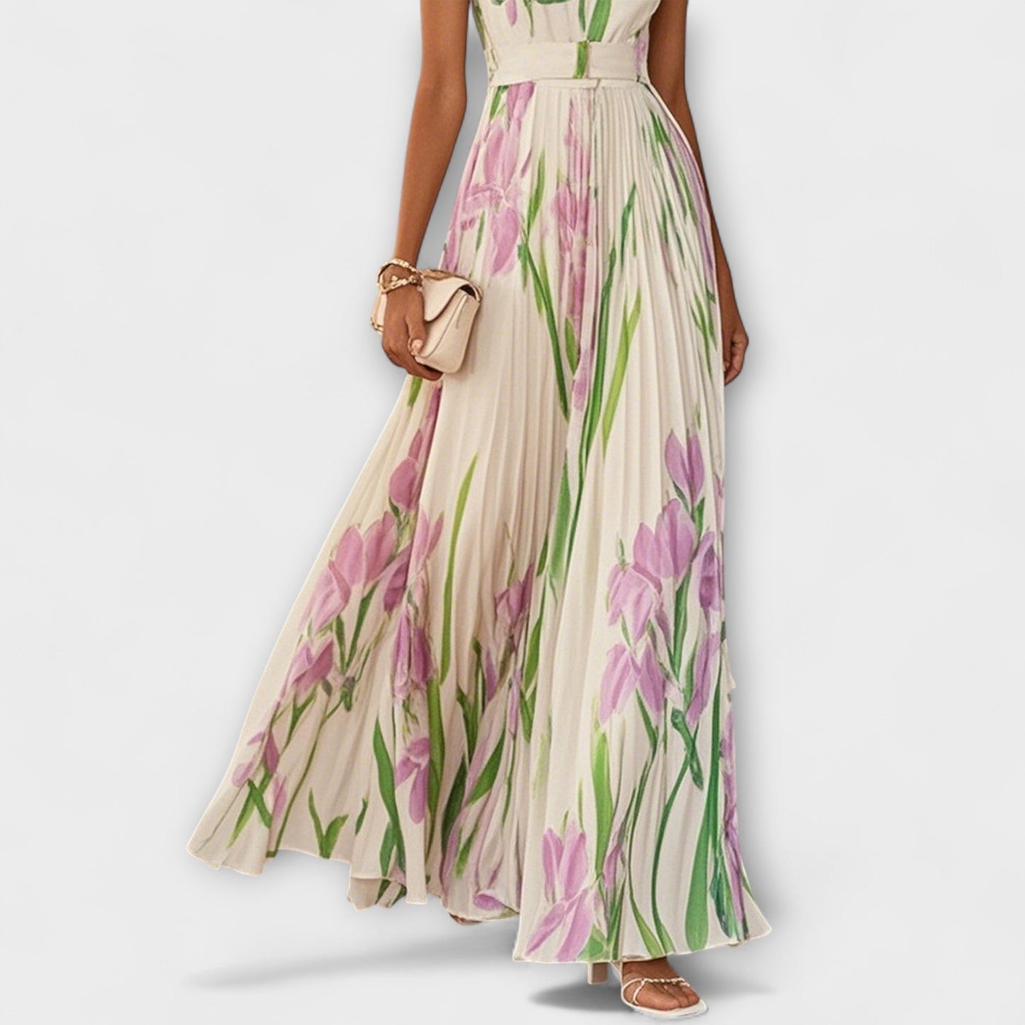 Abito lungo in chiffon floreale piegato