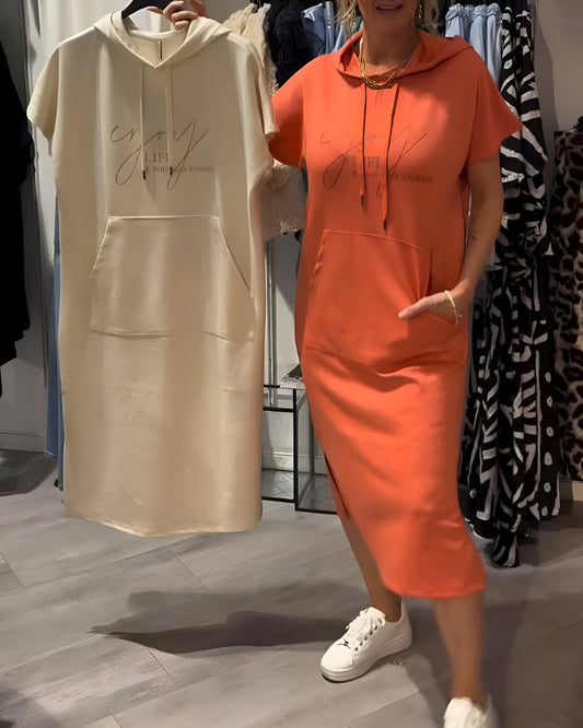 Parker - Vestido Casual con Capucha y Estampado de Letras