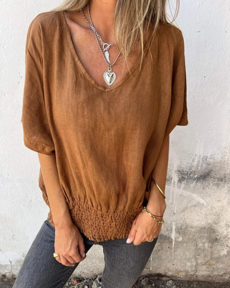 Ramia | Maglietta con scollo a V e scritta Seaside 