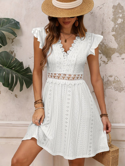 Delphine - Vestido Mini de Encaje Tejido de Cintura Alta