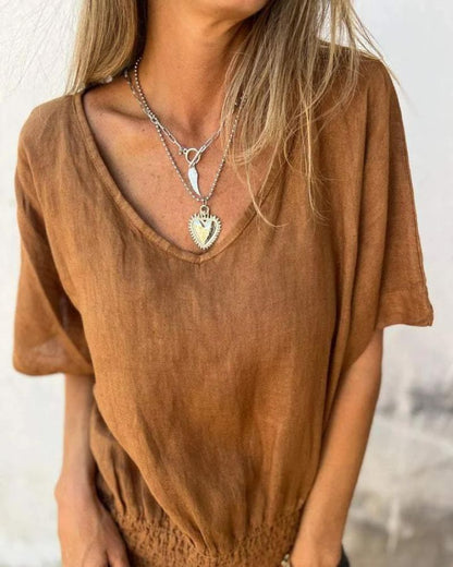 Ramia | Maglietta con scollo a V e scritta Seaside 