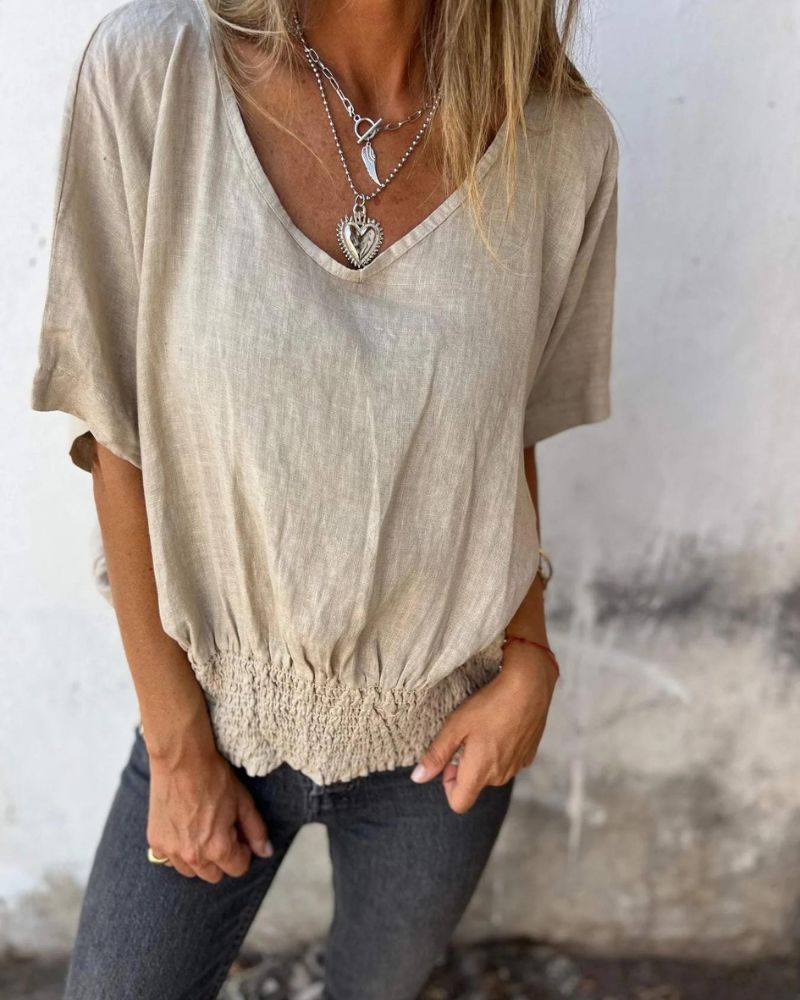 Ramia | Maglietta con scollo a V e scritta Seaside 