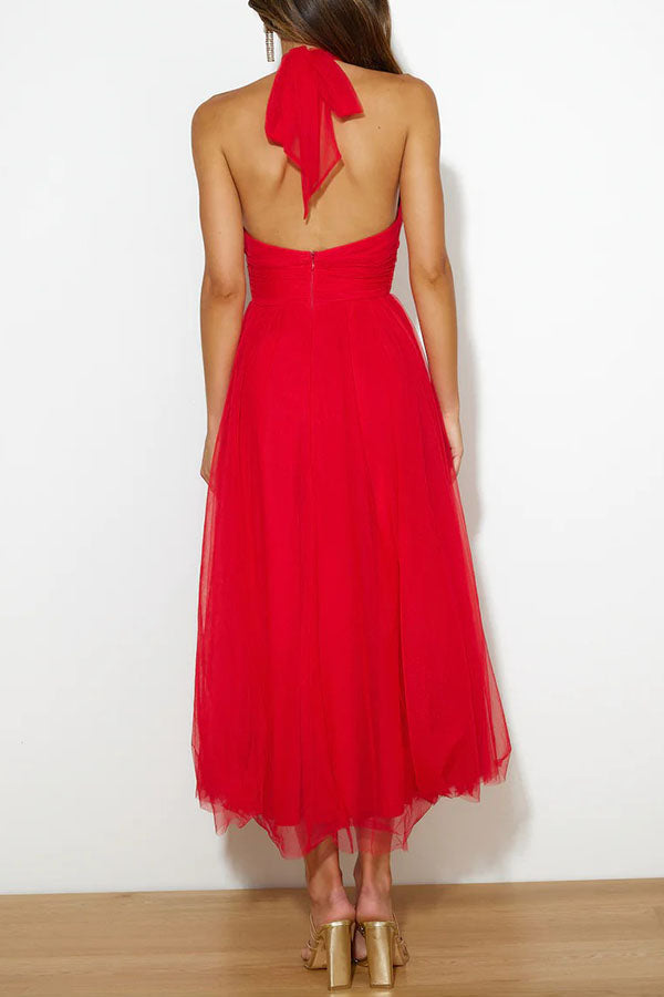 Pearlina - Vestido de malla elegante con cuello alto