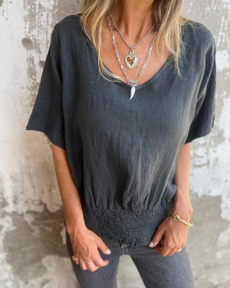 Ramia | Maglietta con scollo a V e scritta Seaside 