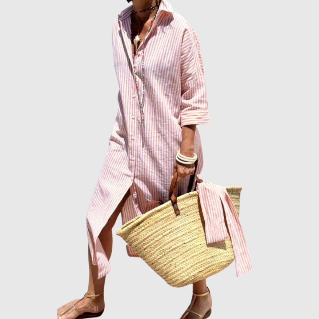Elodie - Vestido Camisa a Rayas Chic con Botones